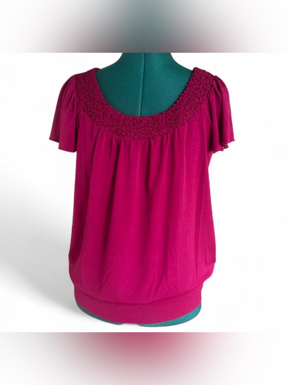 I.N. Studio Fuchsia Smocked Scoop-Neck Flutter Sleeve Blouse